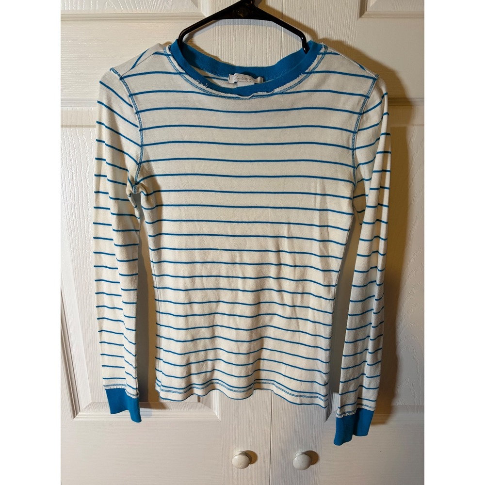 Charlotte Russe‎ Womens Blue White Striped Long Sleeve Thermal Top Size Medium